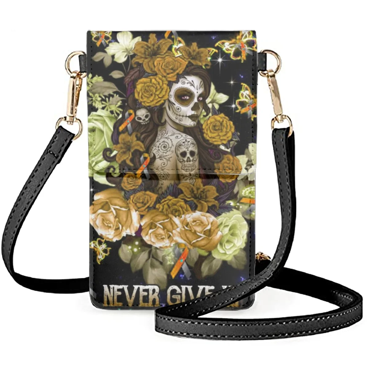 FORUDESIGNS Goth Girl Phone Case Universal Never Give Up Theme Shoulder Bags High Street Female Bow Decoration Bag Clamshell