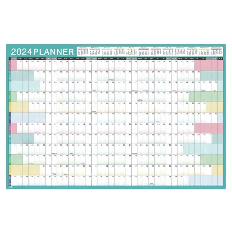 2024 Calendar 12 Month Wall Annual Year Planner Yearly Wall Calendar 2024 From Jan.2024 To Dec.2024 Thick Paper Horizontal