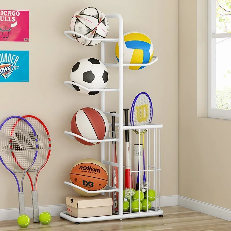 Ball Storage Rack With Basket And Two Hang Hooks Garage Organizer Basketball Holder Display Stand durable