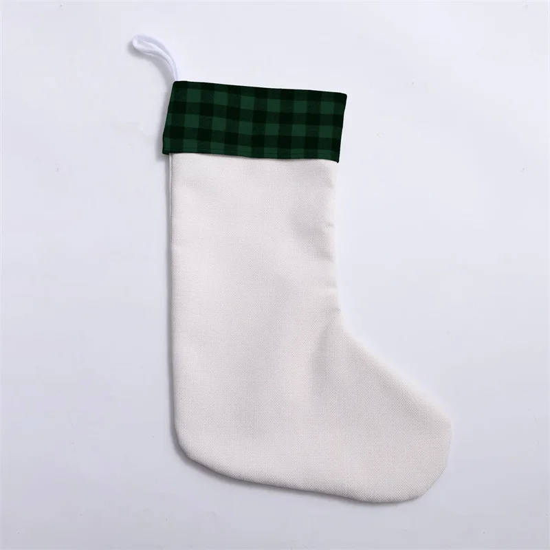 Sublimation Blank Christmas Gift Santa Socks Bag Plaid Stockings Xmas Tree Hanging Pendent Fireplace Decoration 4 Styles