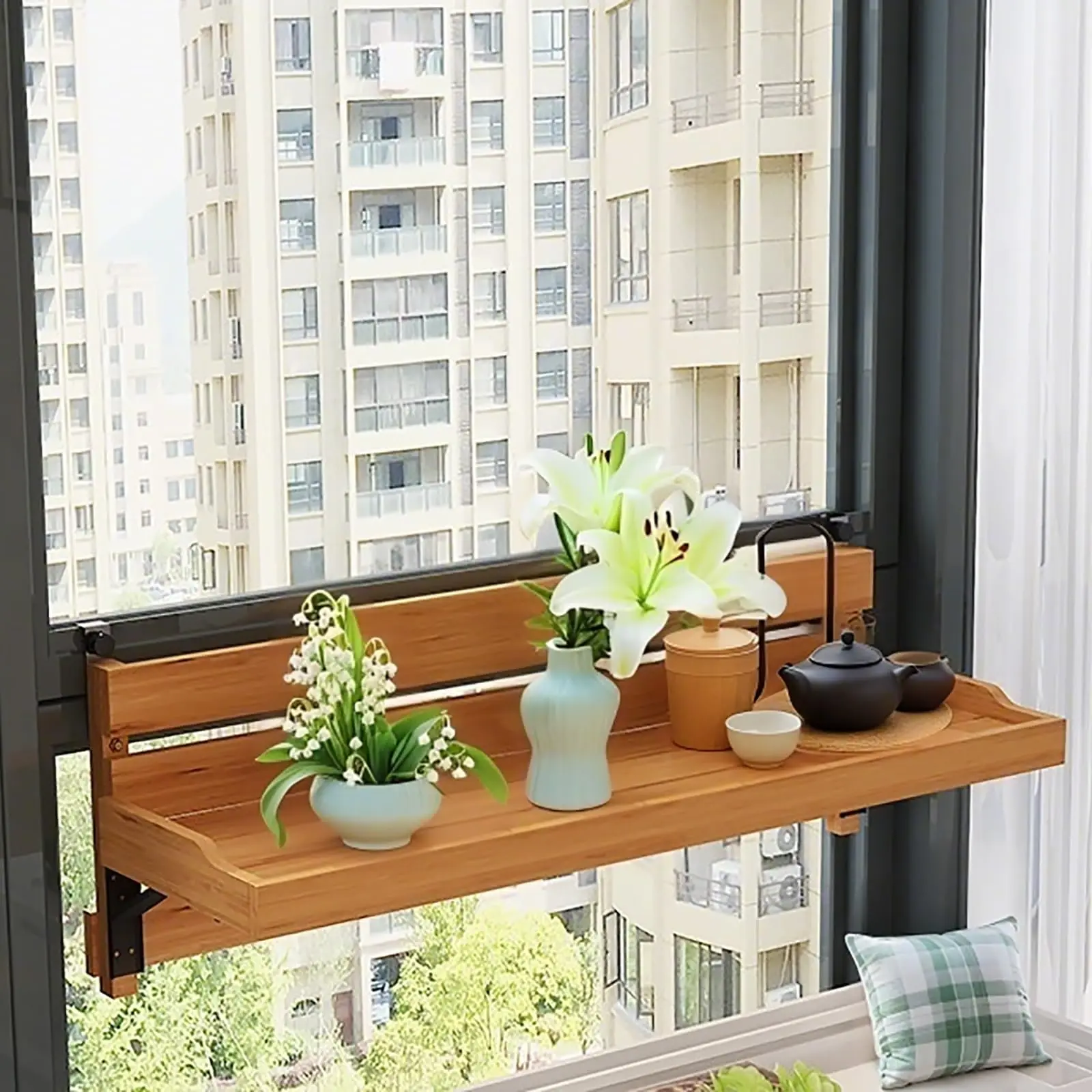 Combohome Wall Mounted Patio Side Table Space-Saving Balcony Railing Table Wooden Hanging Balcony Table For Porch Garden Patio