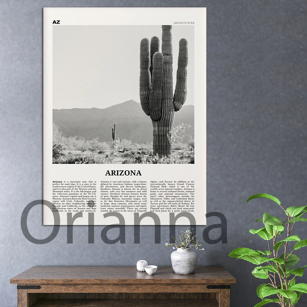 Modern Arizona Prints Black and White Desert, Arizona Wall Art,Arizona Poster,Arizona Photo,Arizona Wall Decor Canvas Painting