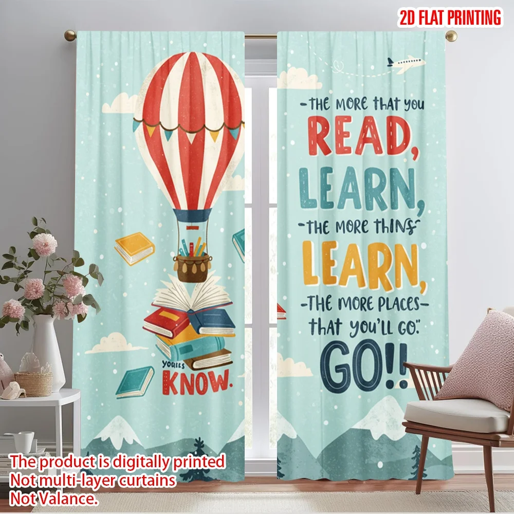

2pcs 2D flat printing Window Treatment Curtains Inspiring Reading Adventure Book Polyester Without Electricity Seasonal Party &