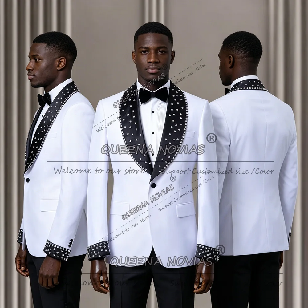 

Customized Rhinestone Men's Suit For Wedding 2 Pieces Sets Male Prom Blazer Sparkly Crystals Beaded Tuxedos trajes para hombre