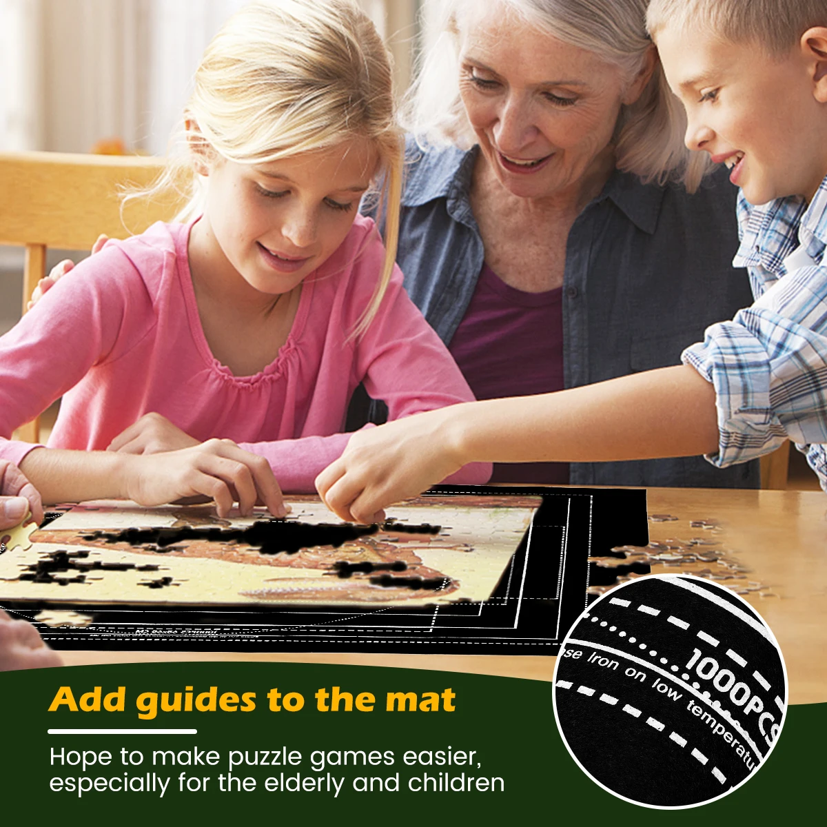 Jigsaw Puzzle Mat Roll Up, No Creases Saver Pad to 2000 pieces, Large Puzzle Matte Rollup with 6 Sorting Trays 1 Storage Bag