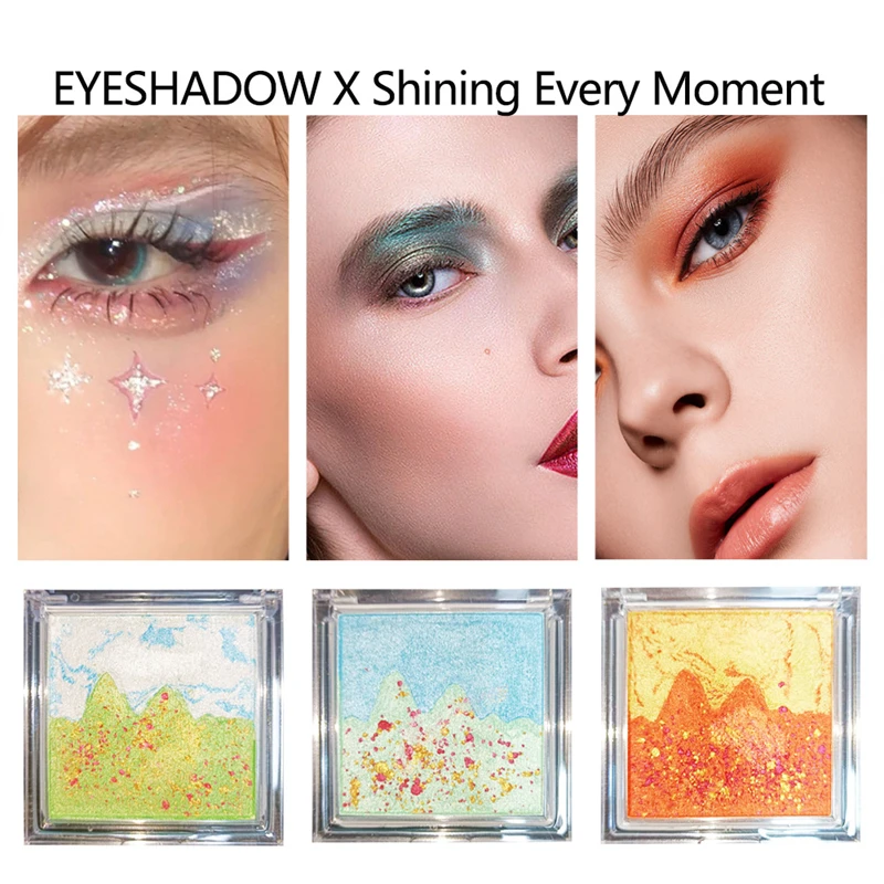 Beautiful Painting Glitter Eyeshadow Palette Blue Orange Pearly Eye Makeup Lasting Colorful  Korean Eye  