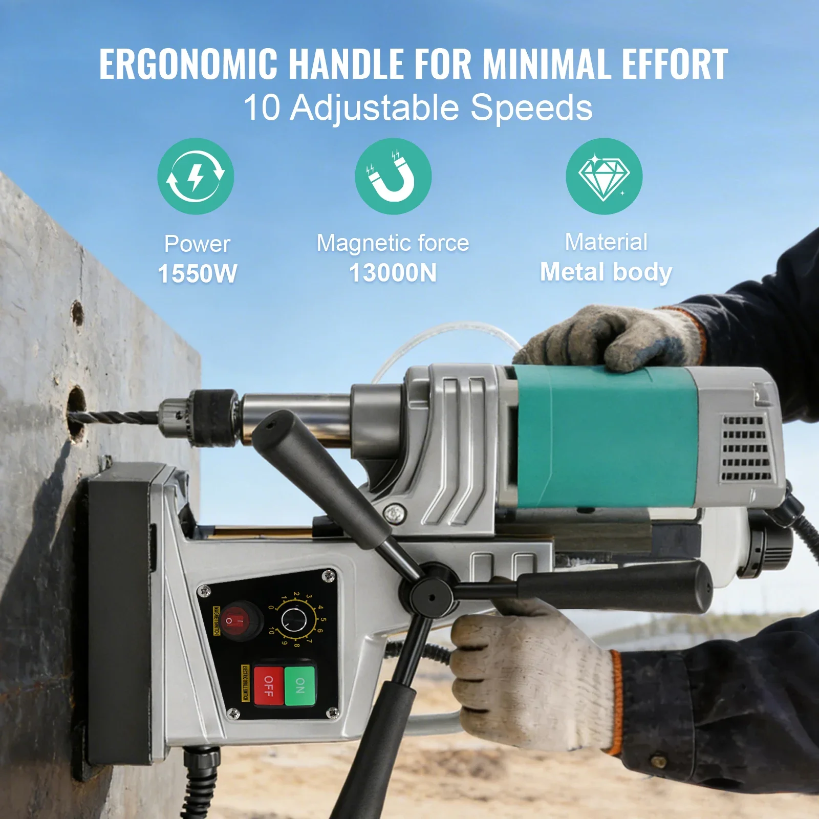SIHAO 1450W/1550W Electric Magnetic Drill Press, 750/820 RPM Boring Diameter Power Drilling Machine, Industrial Tool for Concrete Core Drilling