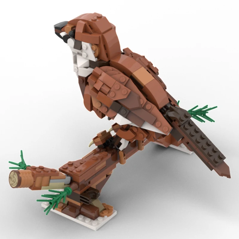 454PCS MOC Sparrow Modular Eurasian Tree Sparrow with Display Stand DIY Assembly Building Blocks Set for Kids Birthday Gift