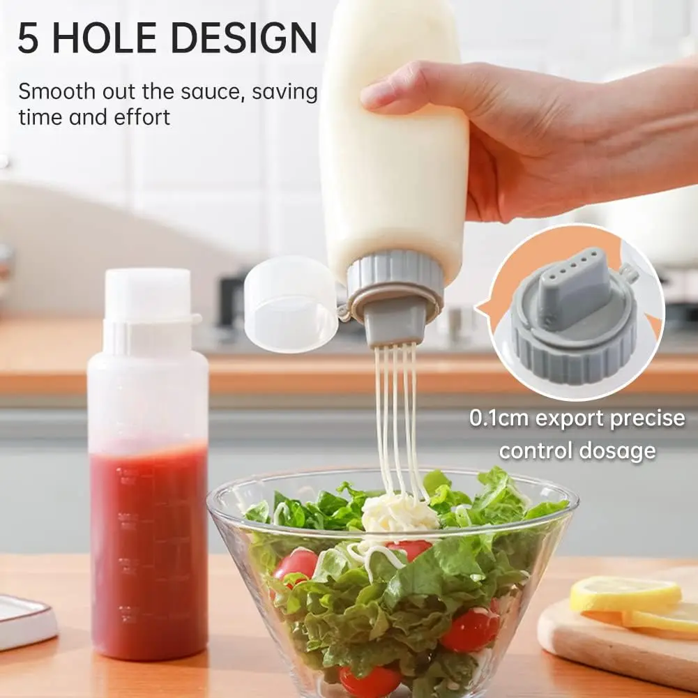 350ml/175ml 5-Holes Squeeze Bottle for Salad Dressing Container Plastic Squeeze Condiment Bottles Sauce Dispensers Empty Bottle