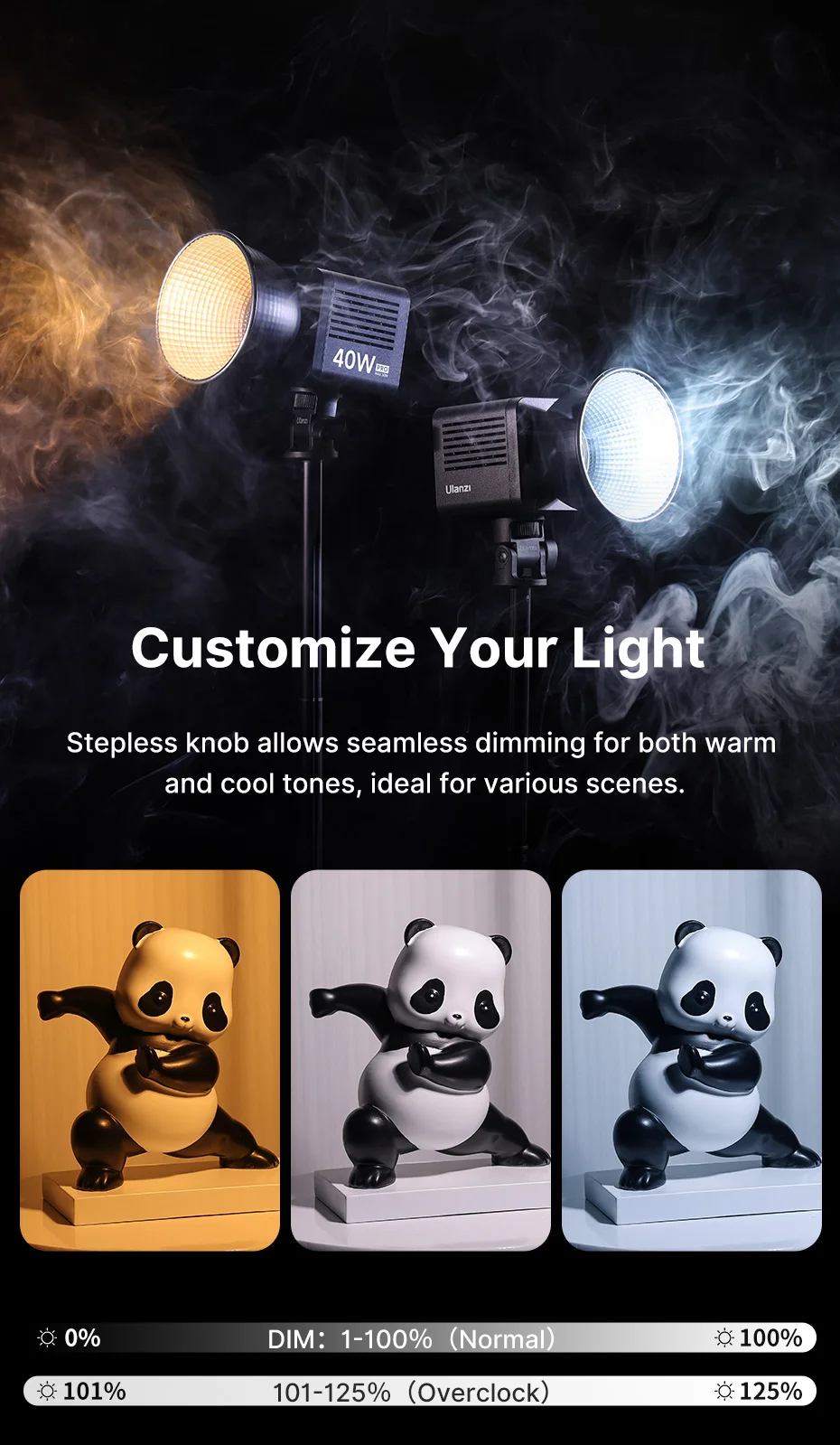 Ulanzi L023 40W Pro Videoleuchte Mini Bowens Mount COB Licht Bi-Color 2500-6500K 3400mAh Videoleuchte für Fotografie – Detail 7