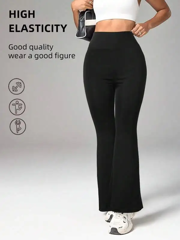 Women's spring and summer high waisted tight fitting flared pants, slim leg lon… - Image 4