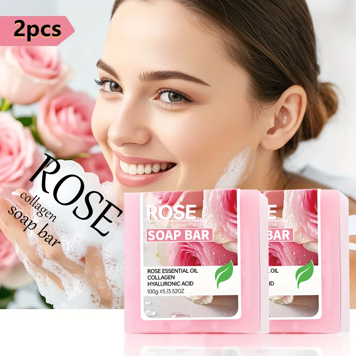 2 قطعة/صابون عطر الزيوت العطرية الوردية للنساء للتنظيف والاستحمام صابون الكولاجين المصنوع يدويًا #1