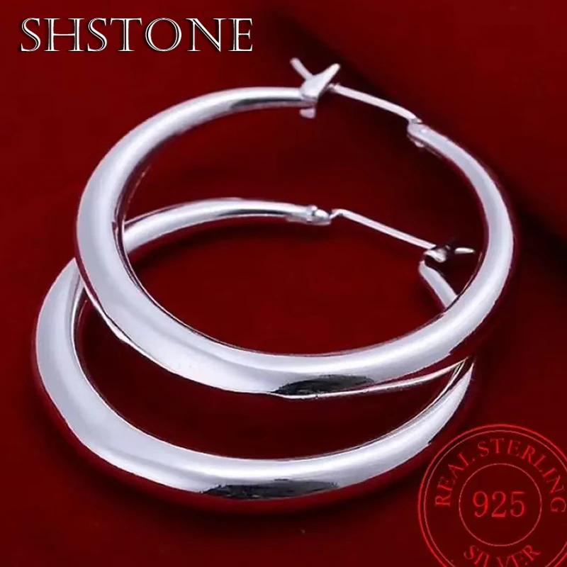 

SHSTONE 925 Sterling Silver 33mm Big Circle Round Hoop Earring For Women Unusual Earrings 2022 Trend Christmas Jewelry Gifts