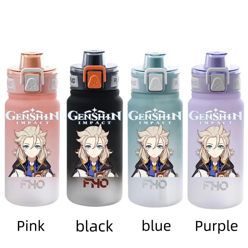 750ML Genshin Impact Game Figure Water Cup Portable Children's  Plastic Outdoor Sports Large Capacity Anti-drip Water Bottle