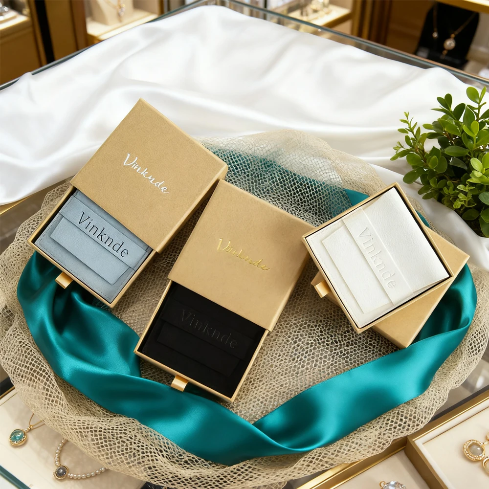 

Popular Jewelry Packaging Necklace Earrings Packaging Pouch Bag DIY Ring Box Sliding Drawer Boxes Customized Logo Jewellry Case