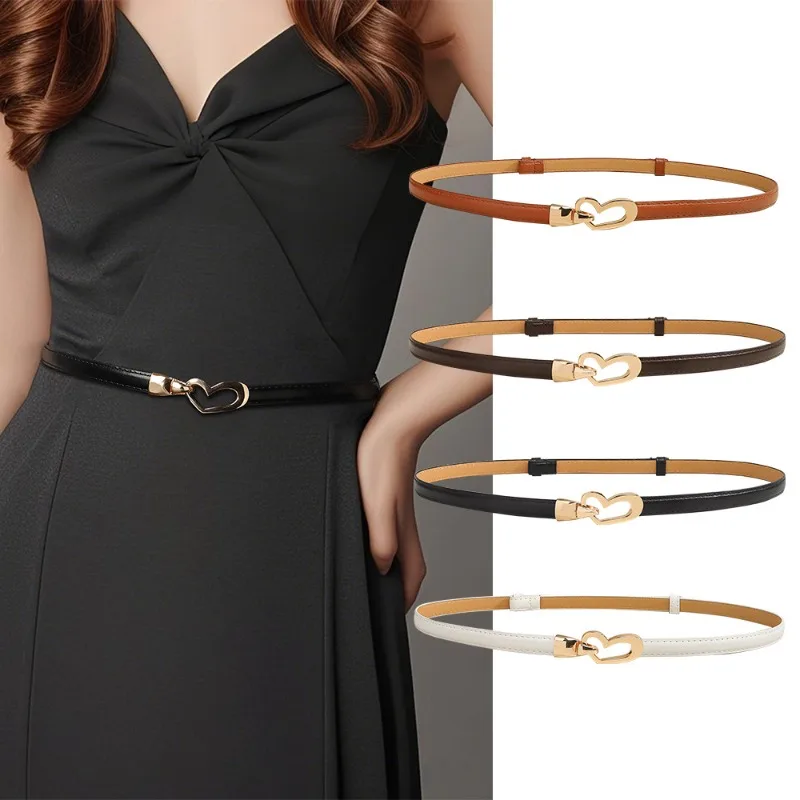 Fashionable Minimalist Heart-Shaped Adjustable Slim Belt for Women – Versatile Small Leather Belt for Dresses and Skirts