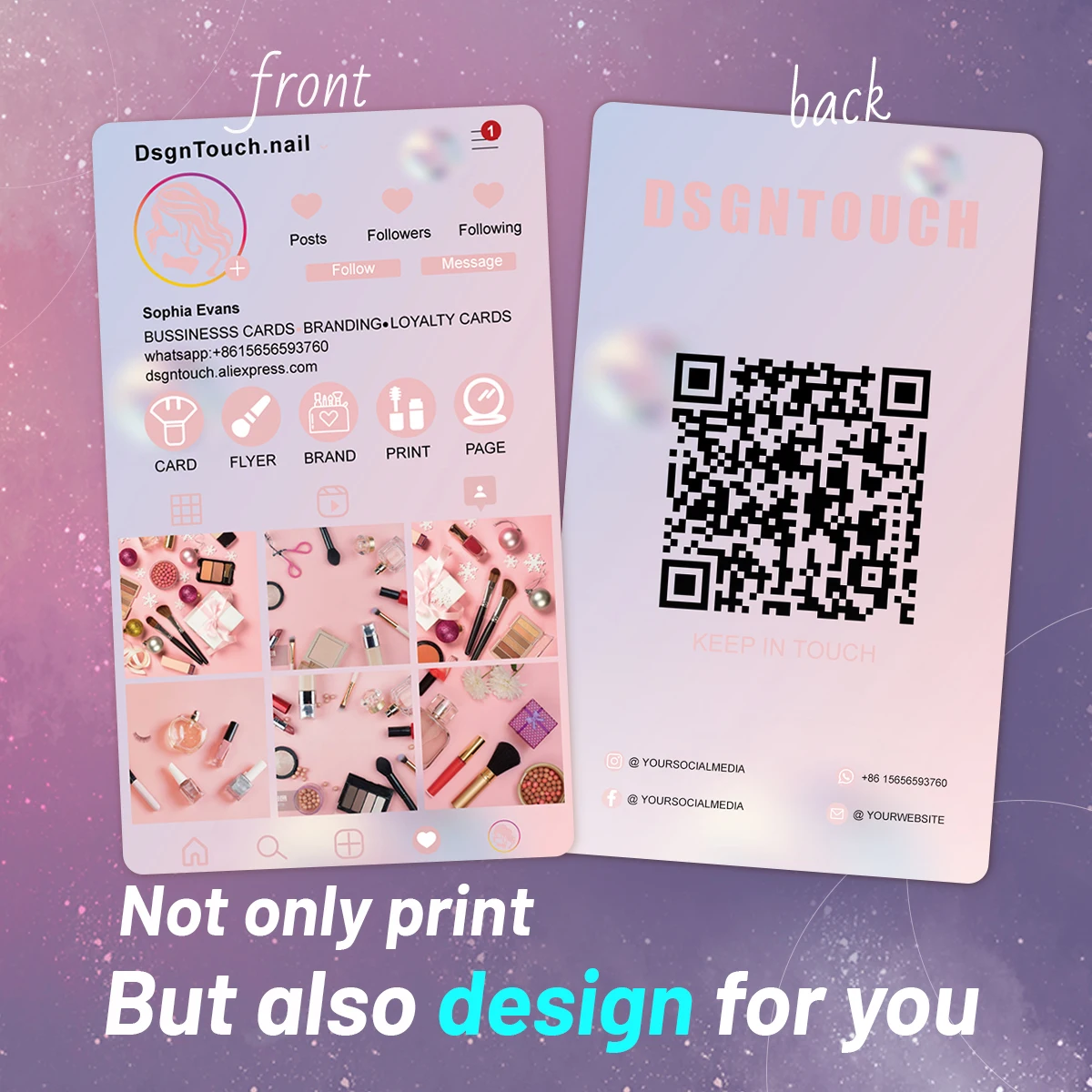 DsgnTouch Custom Small Business Card 2024 Template Design Social Media QR Code Instagram Business Card Personalized Printing