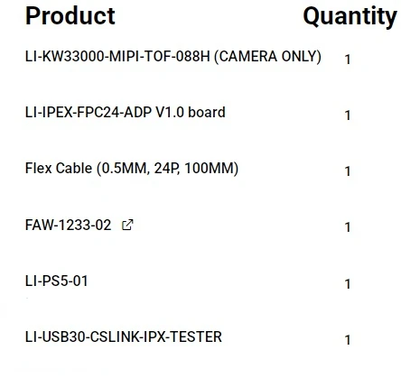 Leopard Imaging LI-USB30-IPX-KW33000-MIPI-TOF-088H camera kit Robot Navigation, 3D Reconstruction, Human-Machine Interaction