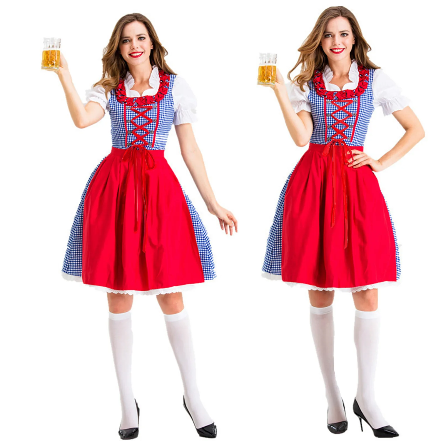 

NEW Lady Dirndl Oktoberfest Costume Alps Traditional Plaid Dress Pubs Maid Waitress Cosplay Carnival Fancy Party Dress