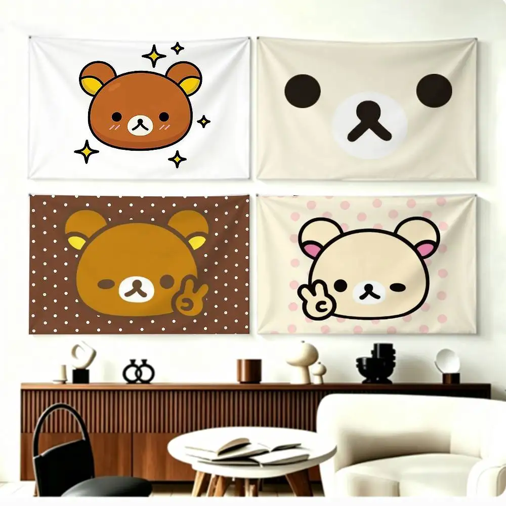 R+Rilakkuma White Brown Bear  Flags Wall Hanging Background Art Banner for Bedroom Home Outdoor Decor