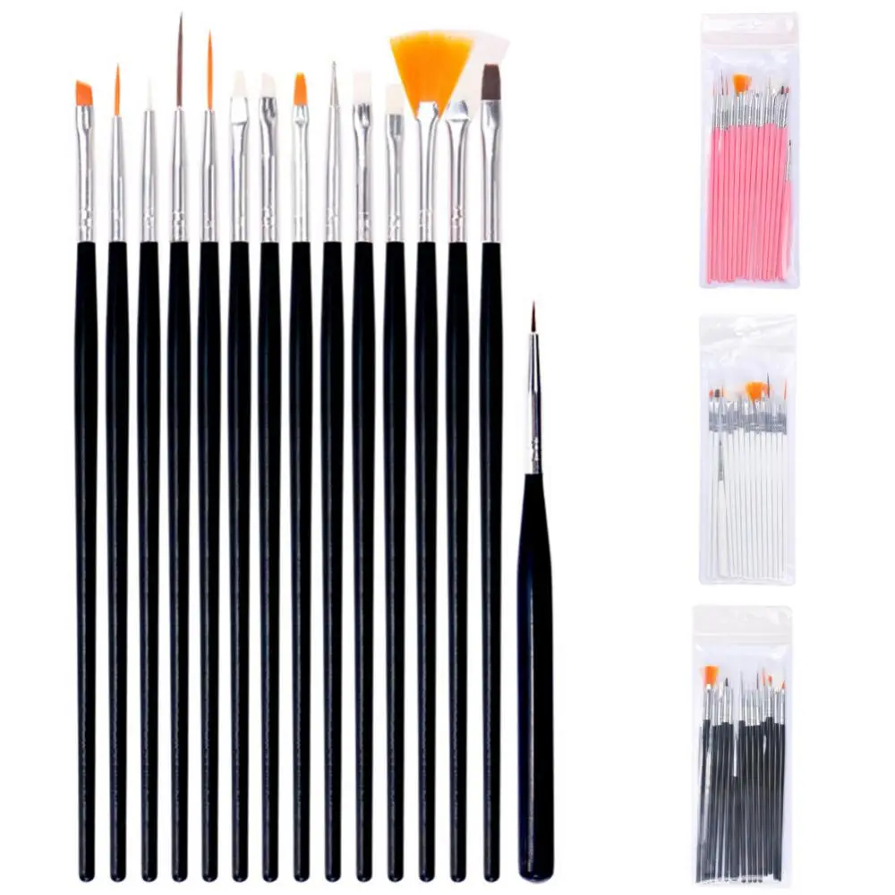 Professional Nail Gel Nail Art 15Pc 15 Sizes Brushes Acrylic Brush tool Pens Wooden Handle Dotting Drawing Paint Brush Set