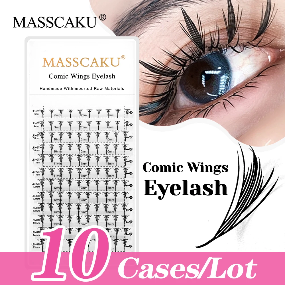 12 Lines MASSCAKU 10cases/lot Premium Synthetic Hair Material Comic Wings Eyelash 8-15mm Mix Length Comic Spire Lashes Supplies