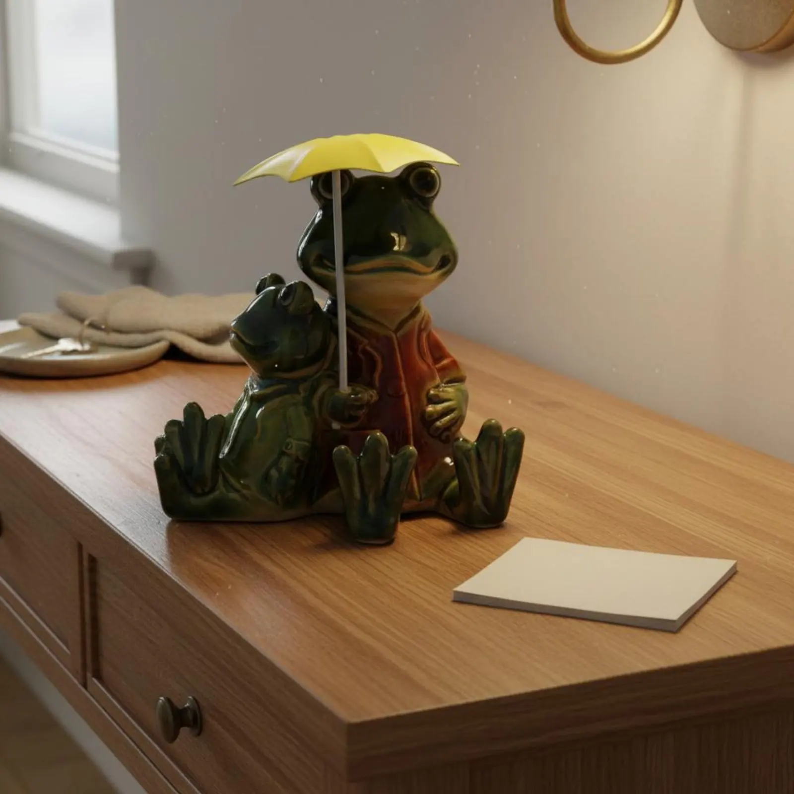 Frog Umbrella Figure Creative Design Frog Couple Statue Home Decoration Pastoral Aesthetic Fortunate Keepsake for Garden