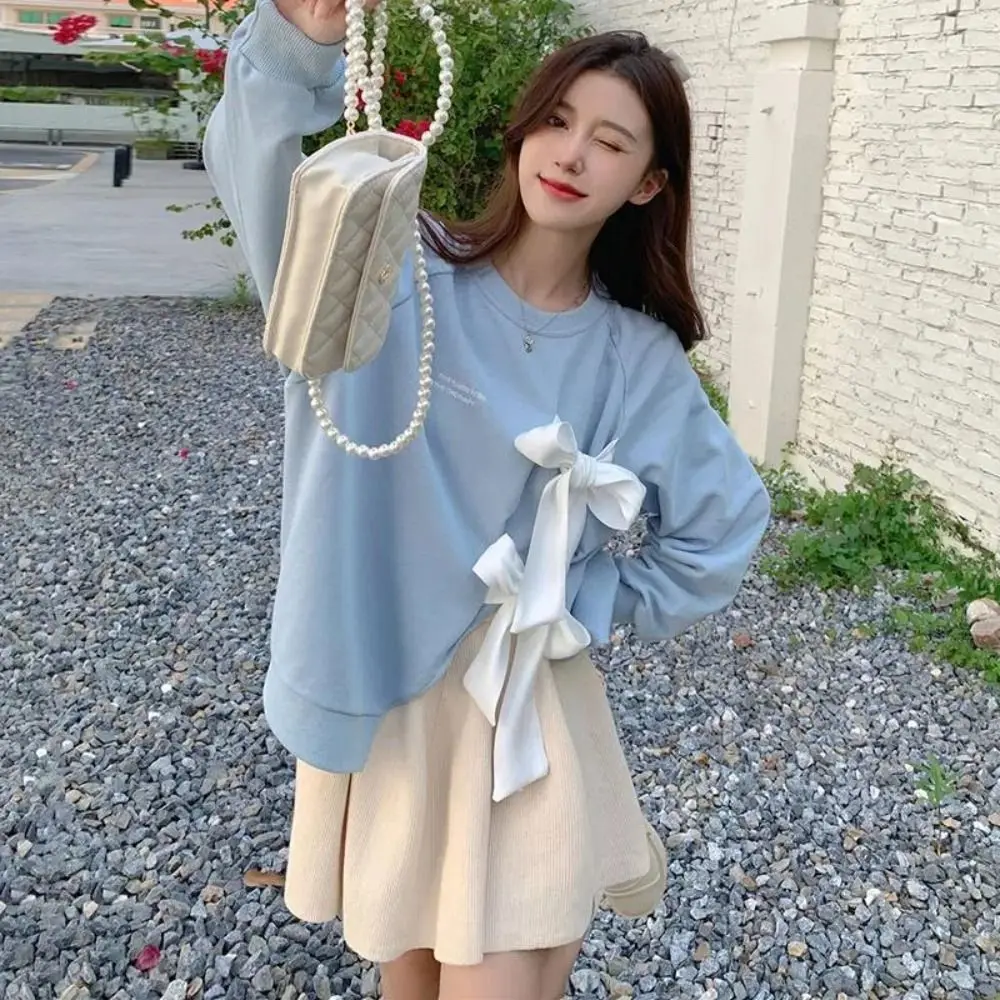 Shirt Met Lange Mouwen En Ronde Hals Met Ronde Hals En Ronde Strik In Dames Hoodeloze Sweatshirt