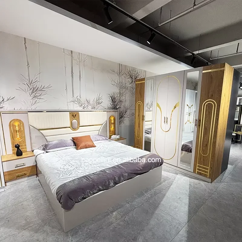 For King Size Bedroom Set Contemporary Timber Frame Double Bed Luxury Home Furniture Complete Full Room Decor Modern Style