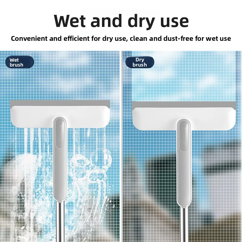 Household Multi-functional Glass Scraping Glass Artifact Dual-purpose Window Scraper Extended Handle Double-sided Cleaning Brush
