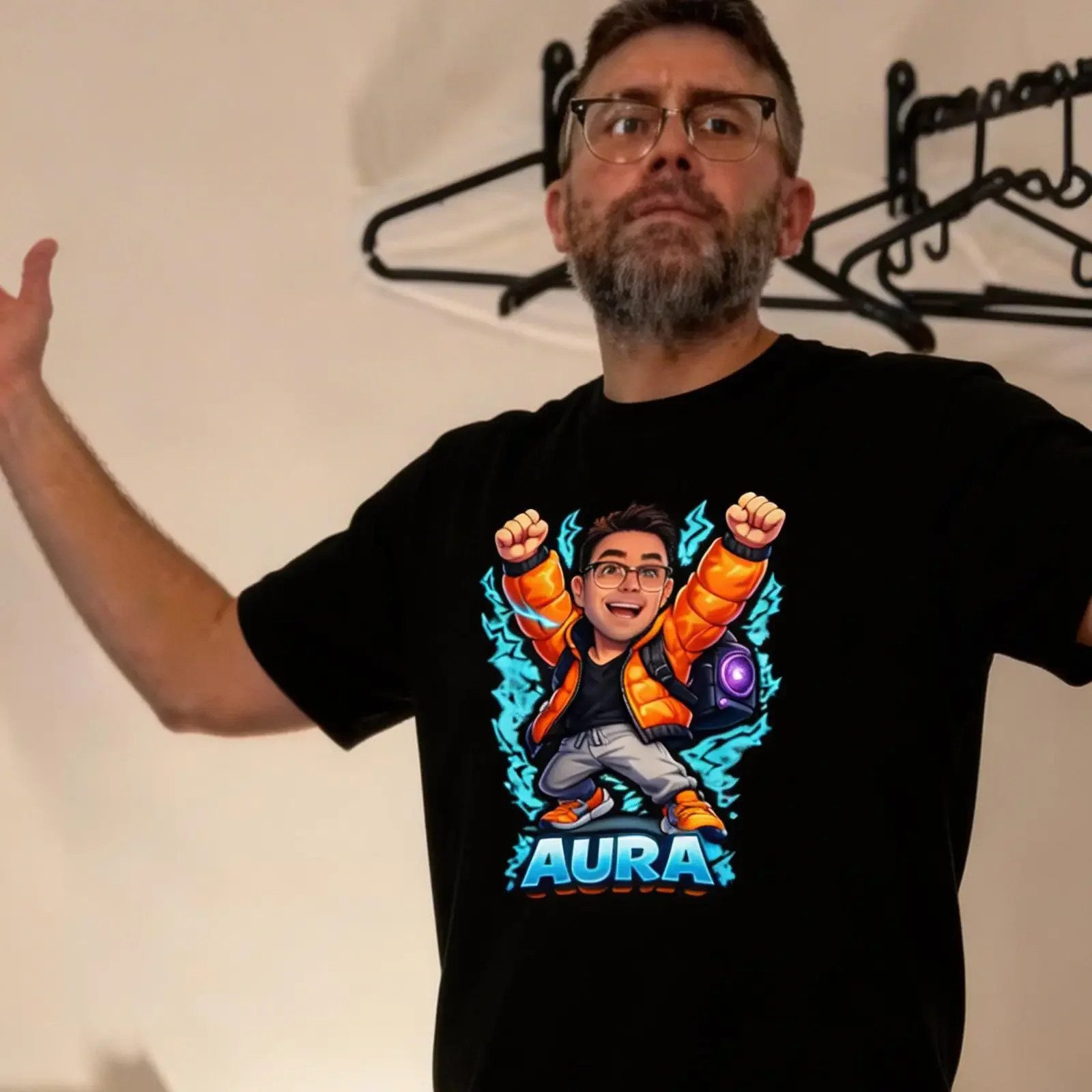 Patrizio Official AURA T Shirt Gaming Cartoon Character Victory Pose Meme Streetwear vintage Washed Unisex Slightly Casual