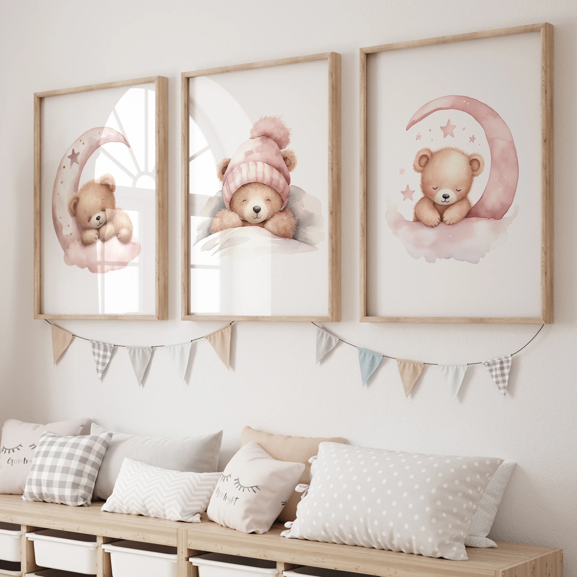 

Good Night Bear Pink Dream 3pcs Wall Art Prints Canvas Painting Poster Picture For Living Bedroom Kids Play Room Home Decor