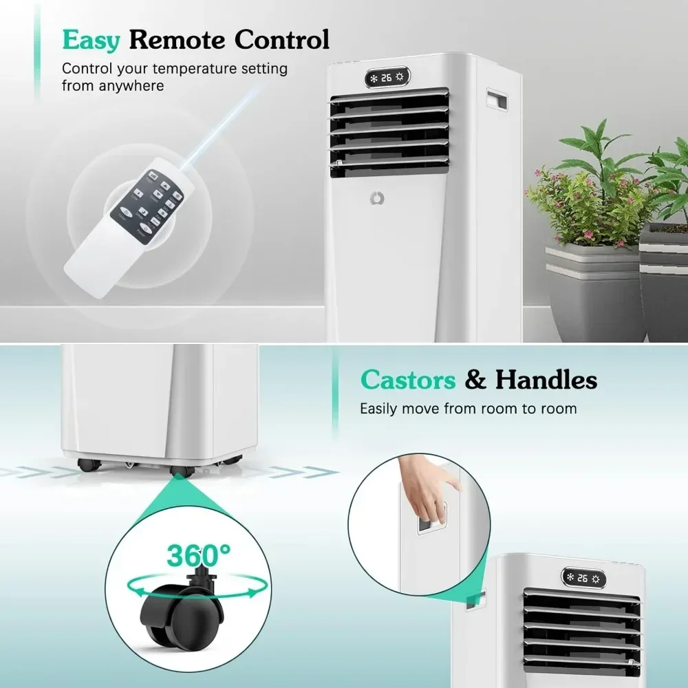 Climatiseur portable 10,000 BTU pour pièce jusqu'à 400 pieds carrés, unité portable AC 3 en 1 avec DeAquarelle, ventilateur et kit de fenêtre inclus