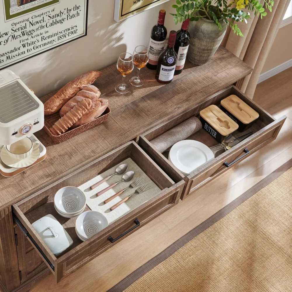 Large Buffet Sideboard Cabinet with 3 Doors and 2 Drawers, Buffet Table Coffee Bar Wine Bar Storage Cabinet for Dining Room