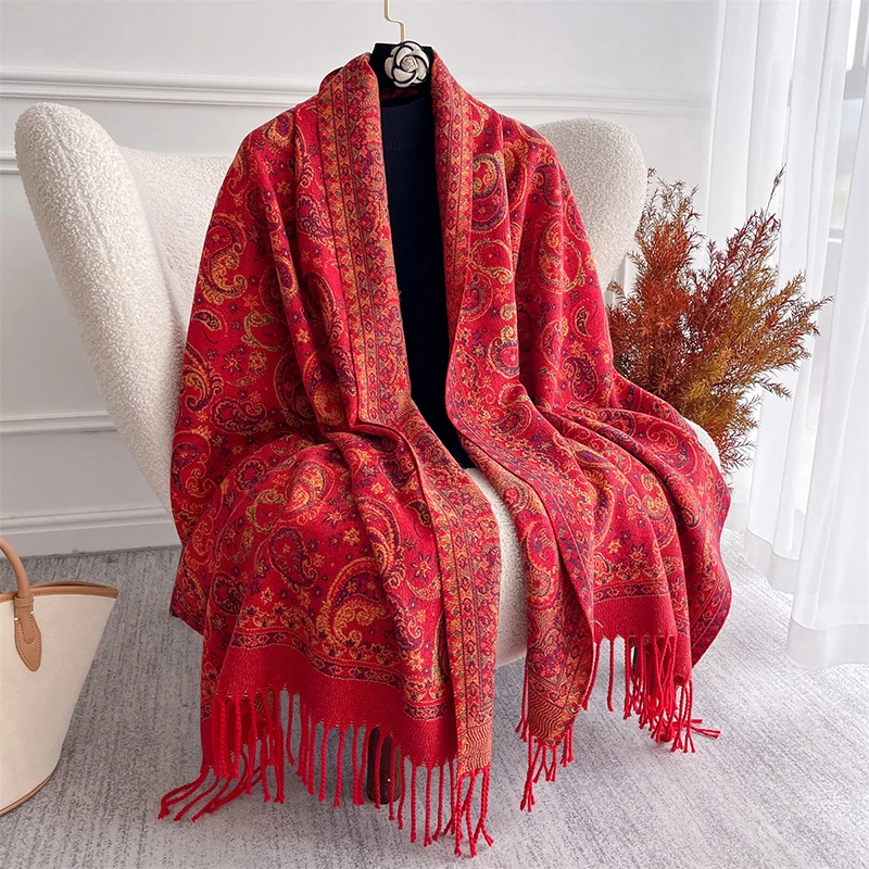 

Winter Scarf for Women Paisley Floral Cashmere Warm Jacquard Pashmina Blanket Wraps Female Thick Bufanda Shawl Poncho Echarpe