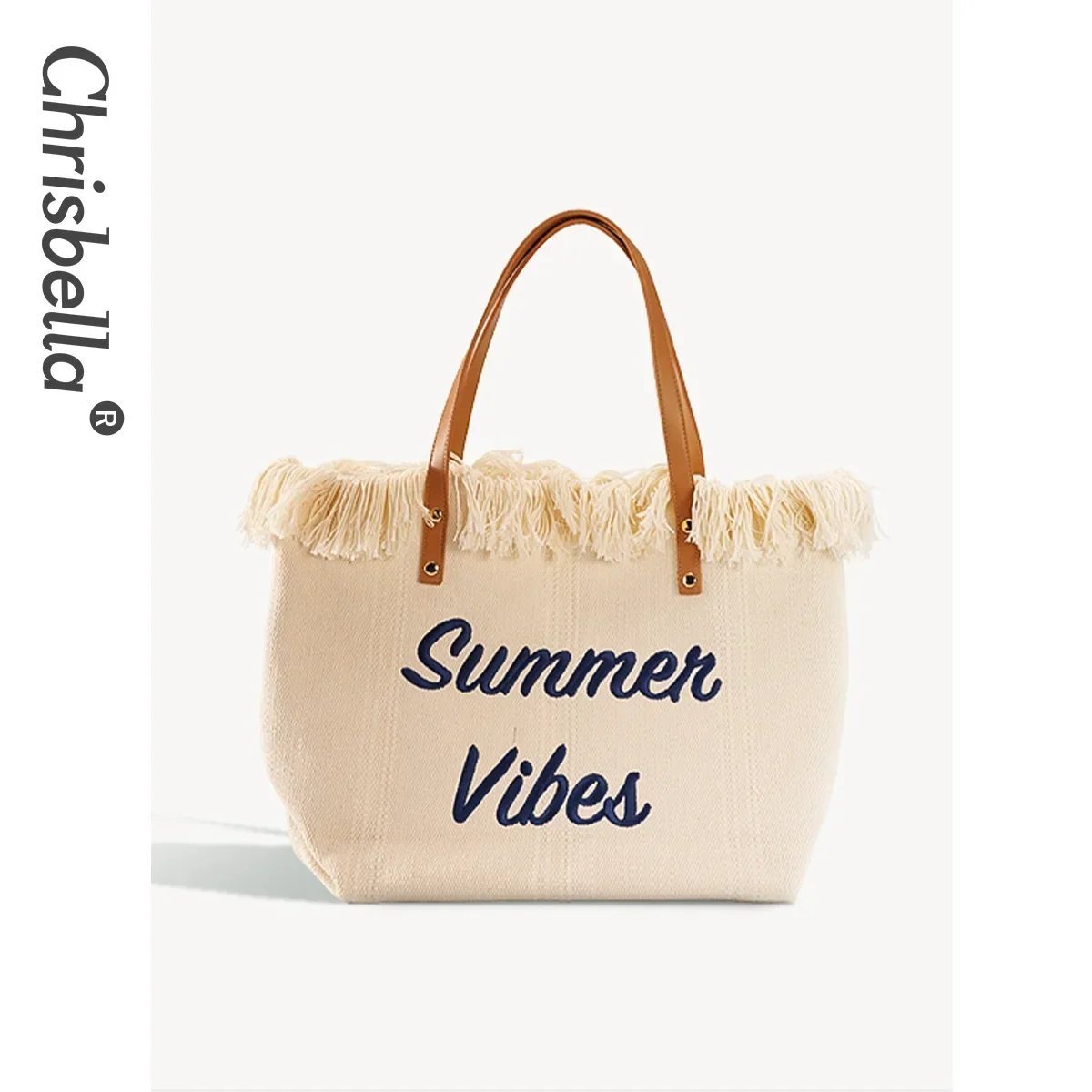 

CHRISBELLA letter fashion color matching fringed large tote bag