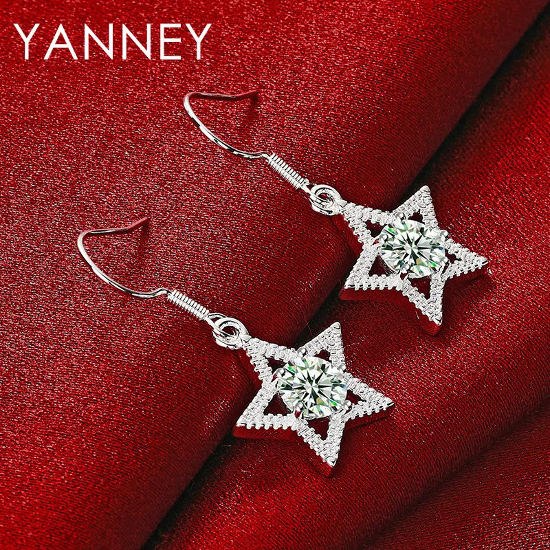 Pendientes de plata de ley 925 para mujer, aretes de circón con forma de estrella, accesorio de joyería de compromiso, 32MM