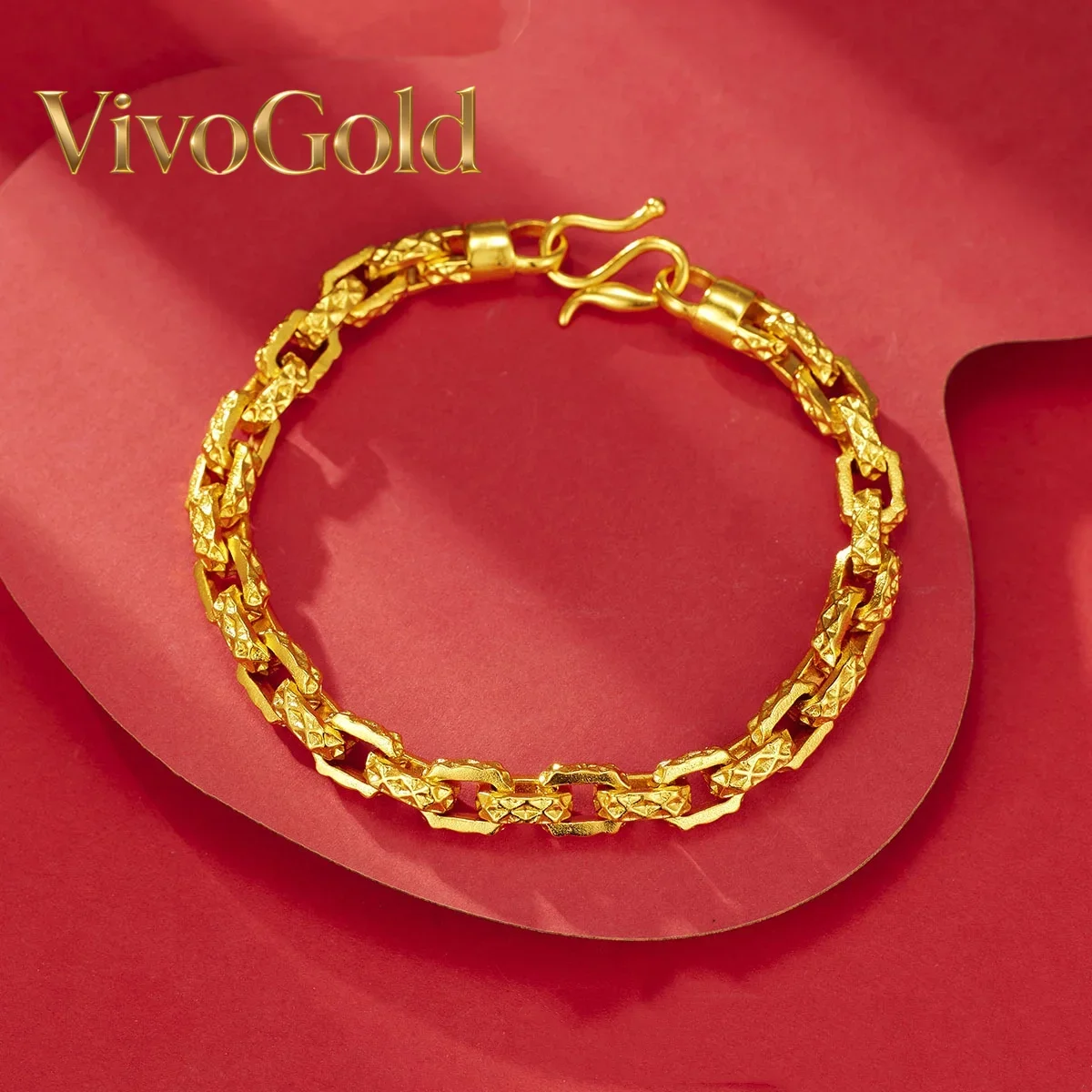 VivoGoldLuxurious fashion 24K real gold paper buckle bracelet domineering men's bracelet au9999 pure gold ring-connected bracele