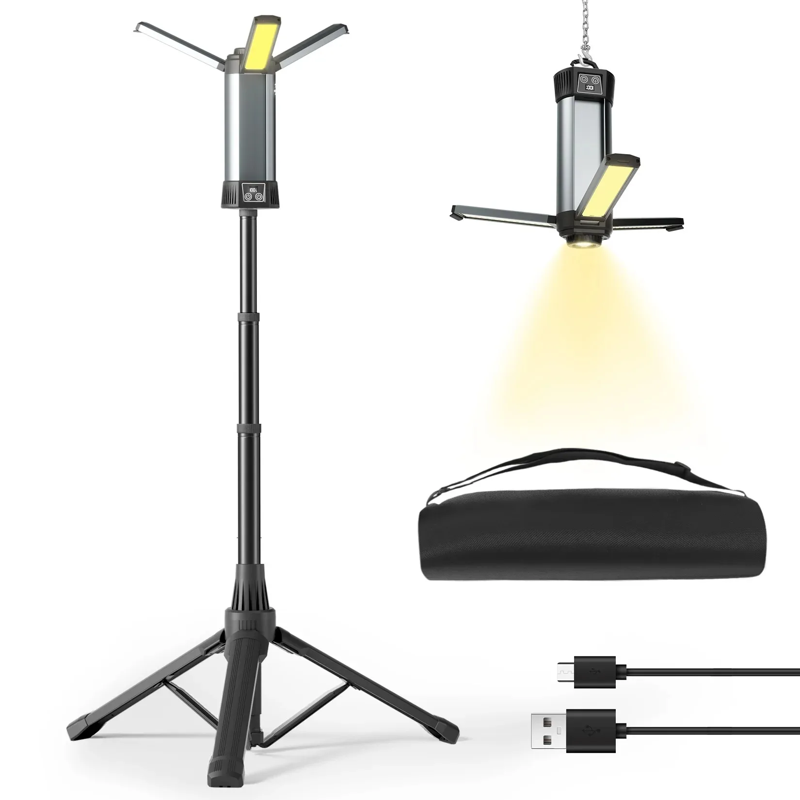 Luz LED de trabajo para exteriores de 6000mAh con soporte, luz de trabajo inalámbrica con COB, luz de trabajo regulable telescópica para Camping al aire libre