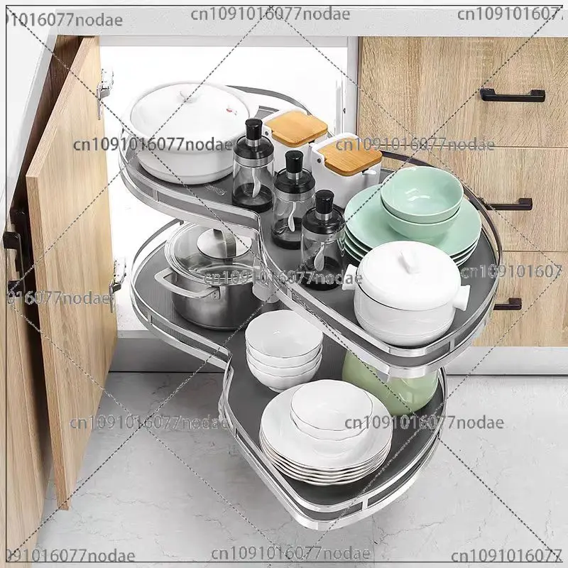 Kitchen Cabinet Corner Basket Drawer, Stainless Steel,Double-Layer Whirl, Pull-out Storage Organizers, Removable Height Adjustab