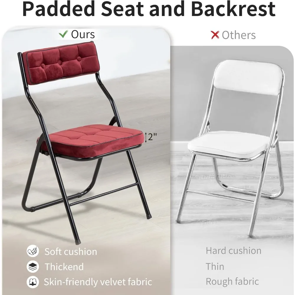 Conjunto de 4 cadeiras de jantar dobráveis e acolchoadas - assentos extras portáteis para cozinha, ideais para convidados e uso em sala de jantar