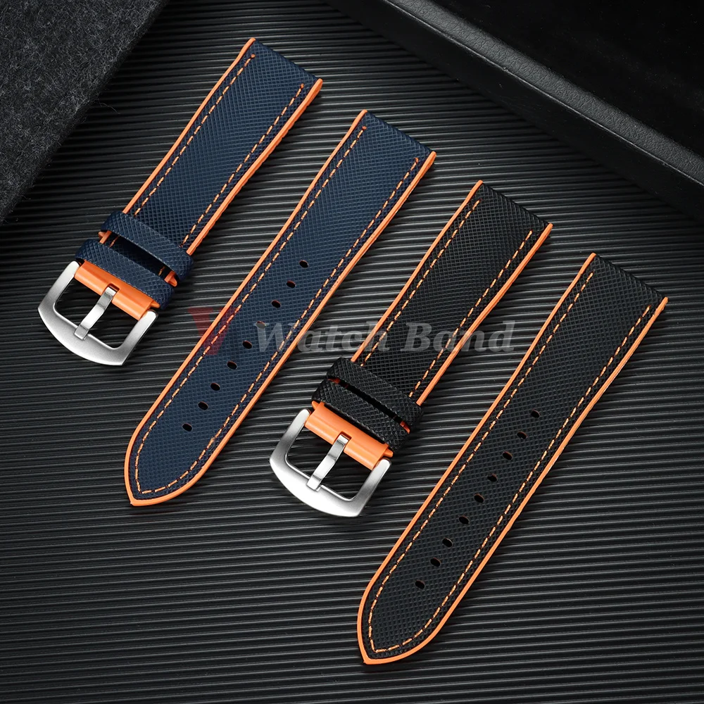18/19/20/21/22/24mm Nylon-Segeltuch-Gummi-Hybrid-Uhrenarmband für Herren und Damen, Silikon, wasserdicht, orange-blaue Armbänder – Detail 10