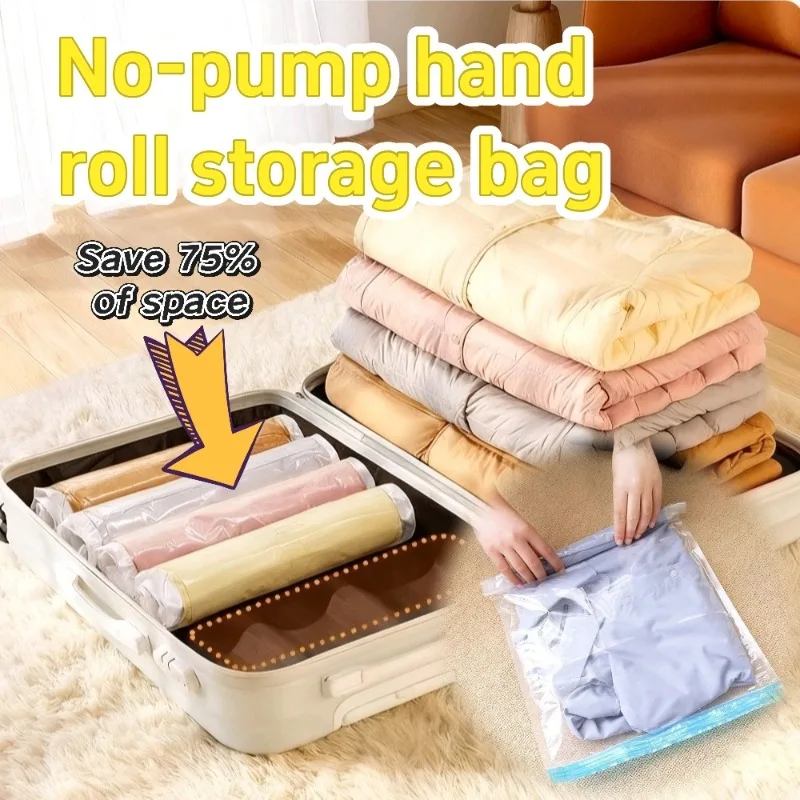 Wiederverwendbare Reise-Roll-Up-Vakuum-Aufbewahrungstasche für Kleidung, Reiseverpackung, platzsparende Taschen für Koffer und Heimorganisation