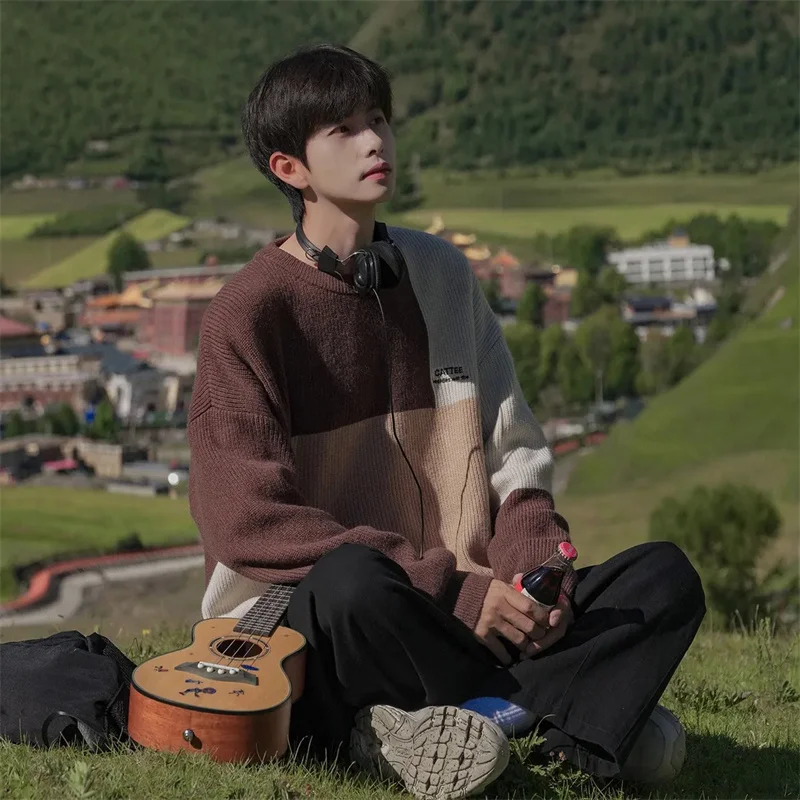 

Зимний свитер для мужчин, свободный крой, ленивый стиль, студенческий тренд, внутренний топ, толстый вязаный свитер, верхняя одежда для мужчин