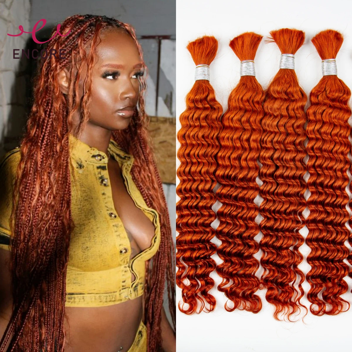 26 28 Inch 100% Human Hair Bulk Curly Bulk Human Hair for Boho Braiding Extensions Ginger Orange Deep Wave Vrigin Braideds Bulk