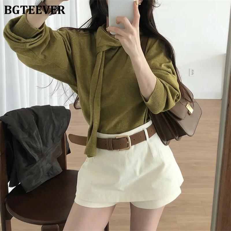 

BGTEEVER Stylish Chic Loose Female Knitted Pullovers Jumpers Autumn Winter Elegant Long Sleeve Warm Ladies Scarf Collar Sweaters