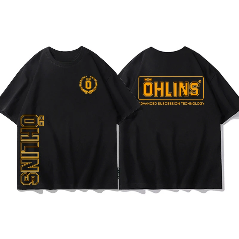 Fit Summer OHLINS Black T-shirt Collection Motorcycle Shock Absorber Print Short Sleeve T-shirt Racing Fan Clothes