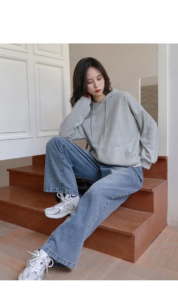 2025 Spring and Autumn New Grey Black Hoodie Women Fashion Solid Color Loose Korean Edition Casual Versatile Coat Thin Top