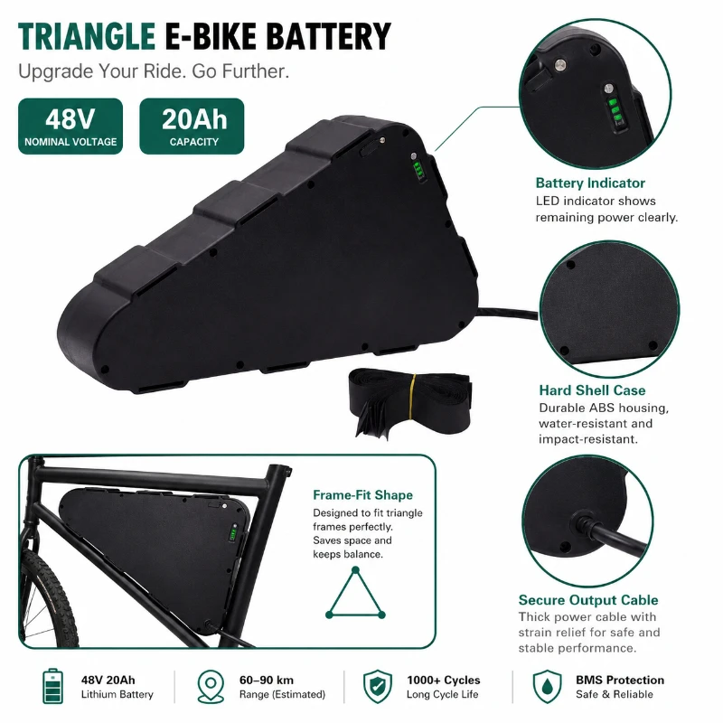48V 20Ah Triangle Li-ion E-bike Battery Pack with 3A Charger for Mountain Bicycle Conversion Electric Bike lithium battery pack