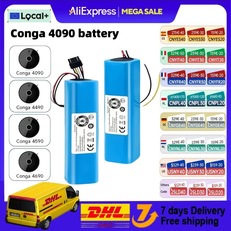 100% nuova batteria agli ioni di litio da 6500 mAh per CECOTEC CONGA 4090 4490 4690 4590 Robot aspirapolvere 14.4 V 18650 4S2P batterie
